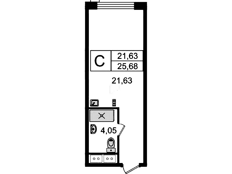 Квартира студия 25.68 м², 5/14 эт., Комплекс апартаментов «Ladozhsky Avenir»
